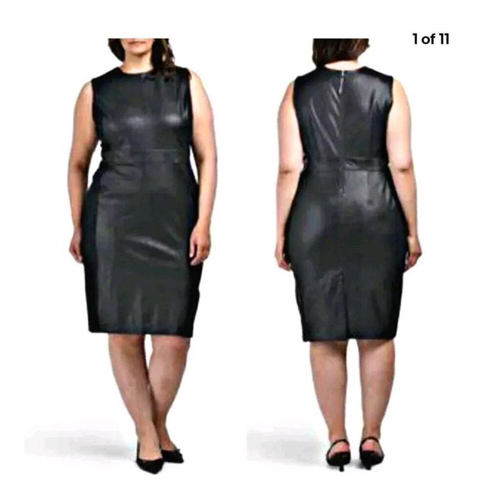 Spanx Dress Womens XL Faux Leather Sleeveless Sheath Luxe Black Holiday Christma